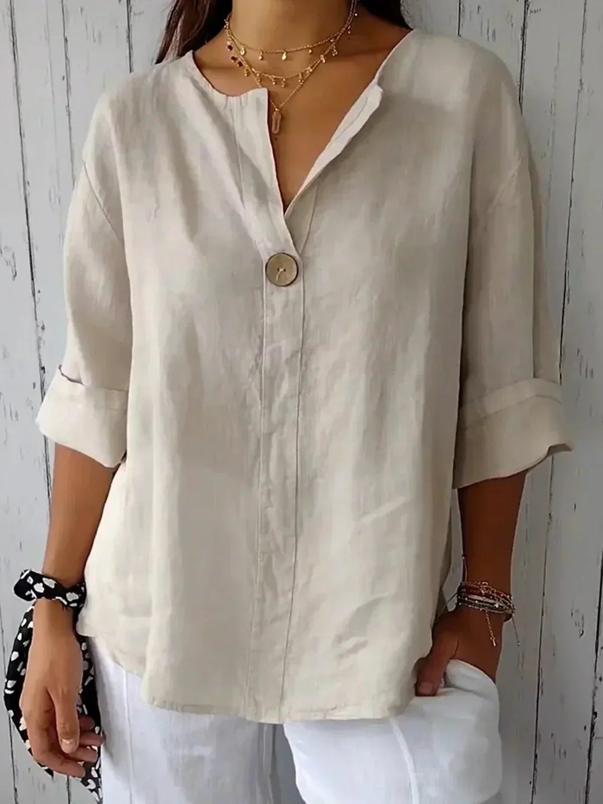 Aurela - Elegant Tailored V-Neck Blouse