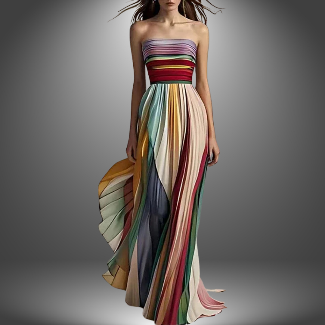 Abigail - Strapless Colorful Pleated Maxi Dress