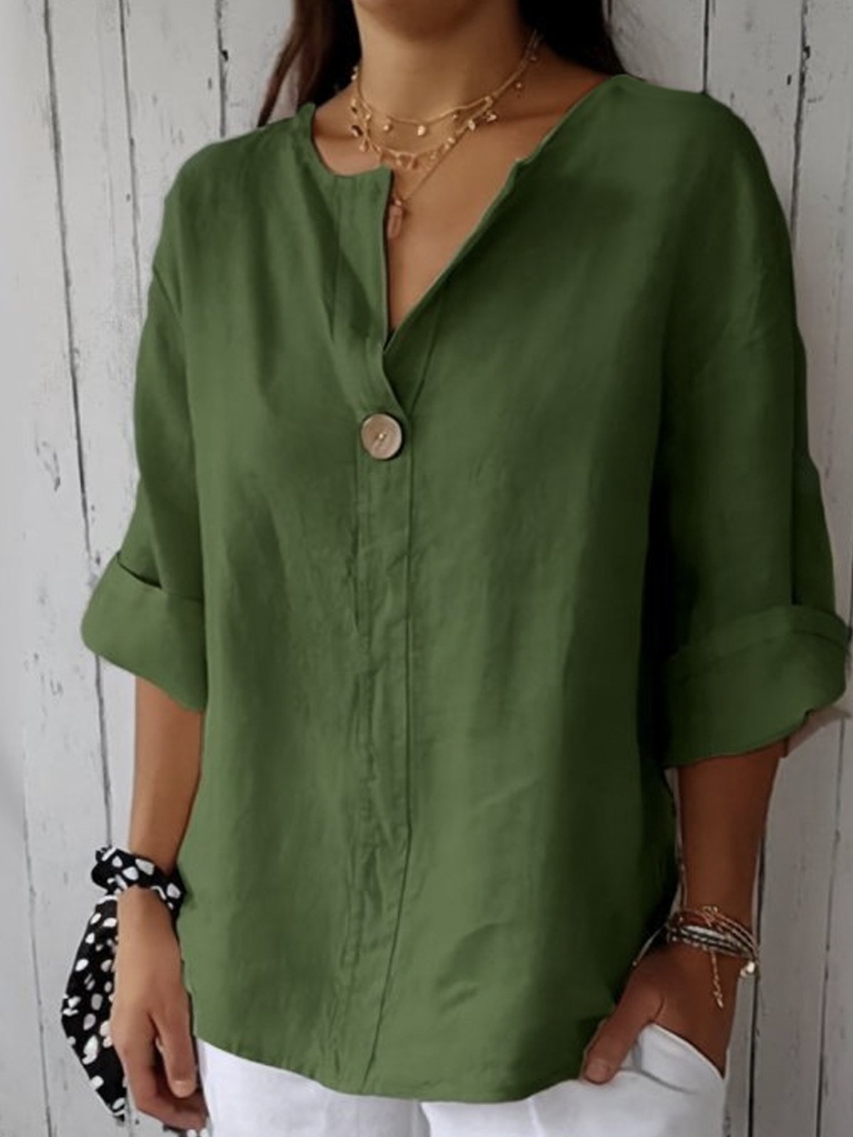 Aurela - Elegant Tailored V-Neck Blouse