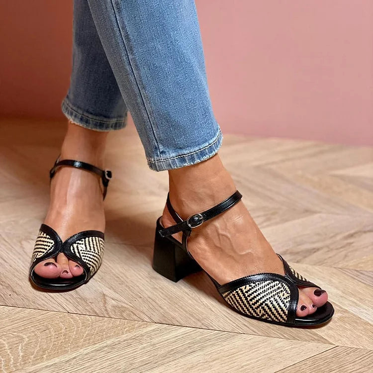 MIRA | Woven Fabric Sandals with Chunky Heels