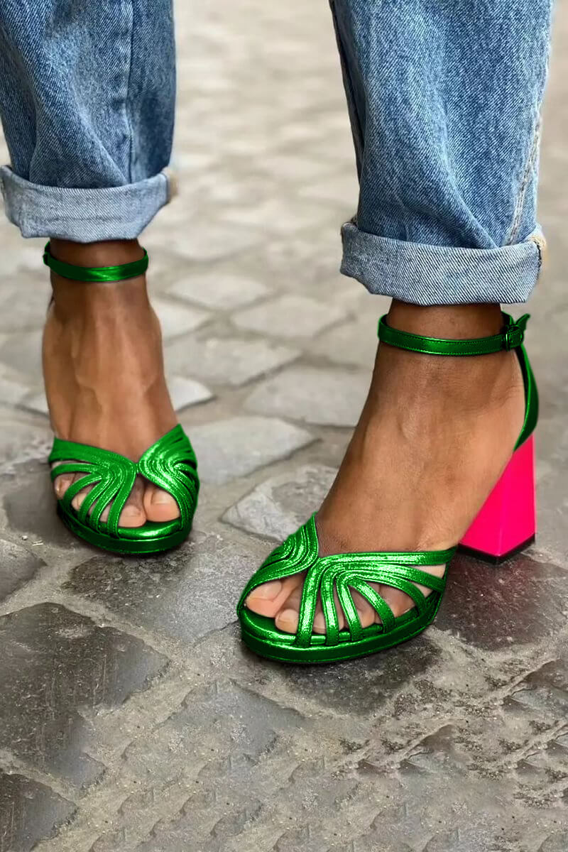 Mira | Chic Metallic Sandals with Fluorescent Heel for a Distinctive Look