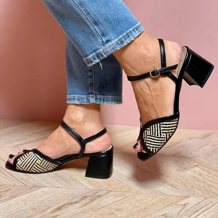 MIRA | Woven Fabric Sandals with Chunky Heels