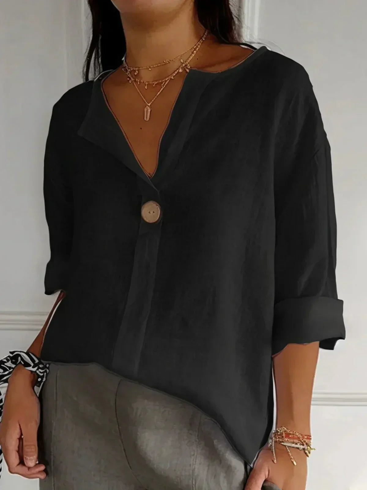 Aurela - Elegant Tailored V-Neck Blouse