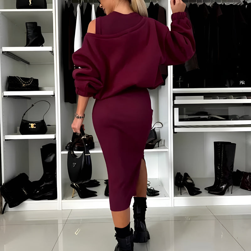 Sophia™ - Chic Two-Piece Ensemble (Dress + Sweater)