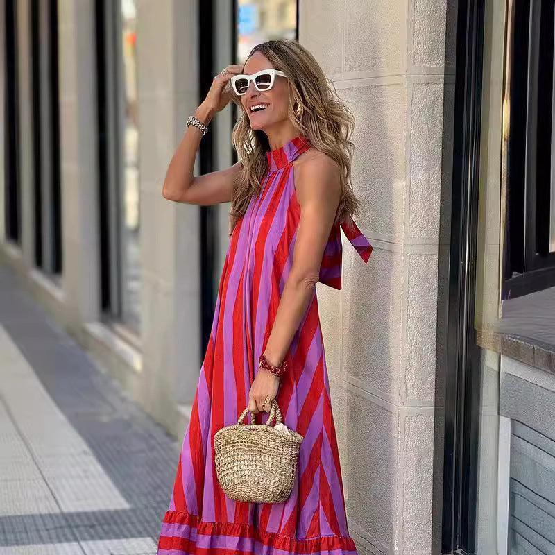 Addison™ - Stylish Striped Halter Neck Maxi Dress