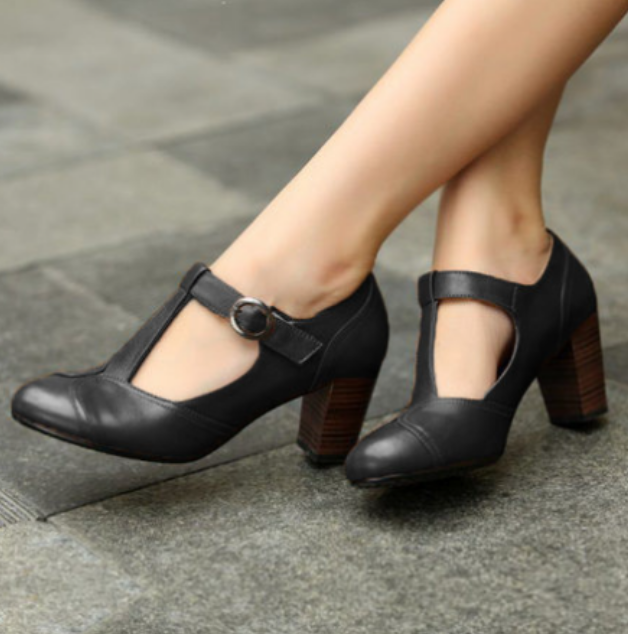 MIRA | Chic T-Strap Low-Heeled Shoes for a Sophisticated Style