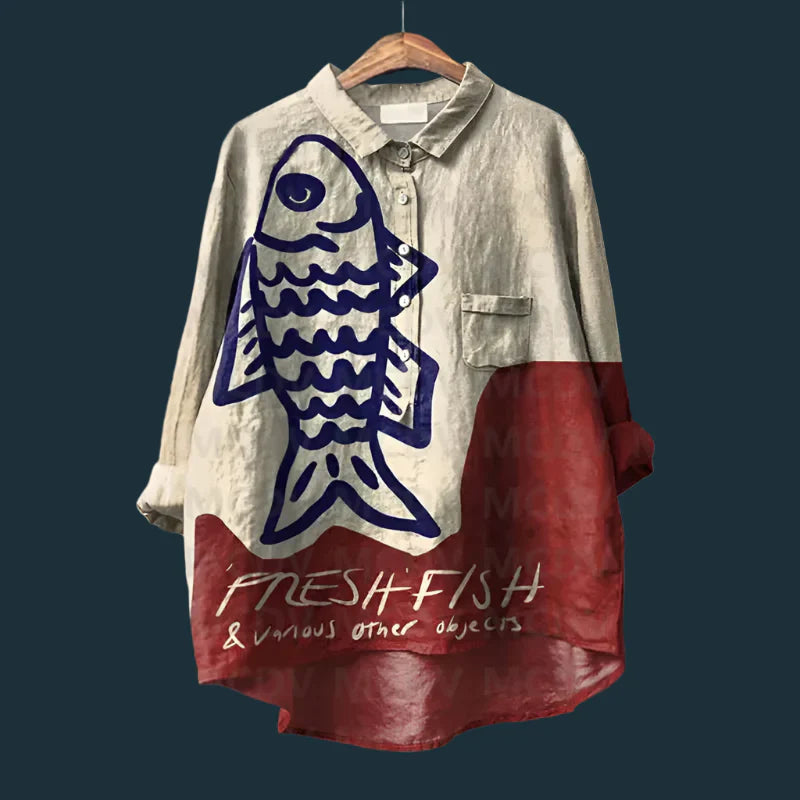 Ella™ - Stylish Retro Fish Pattern Top