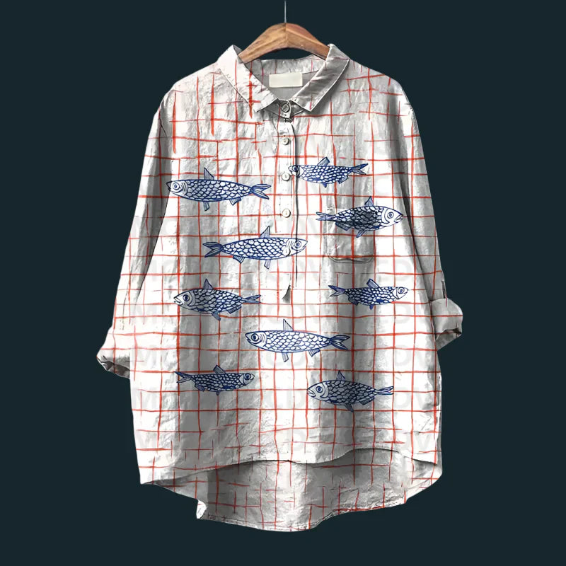 Ella™ - Stylish Retro Fish Pattern Top