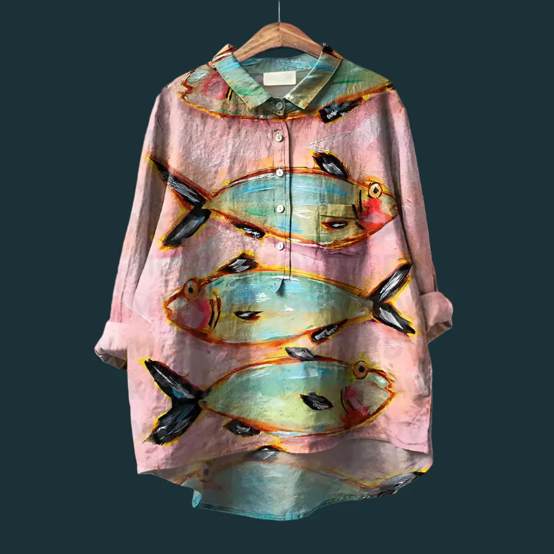 Ella™ - Stylish Retro Fish Pattern Top