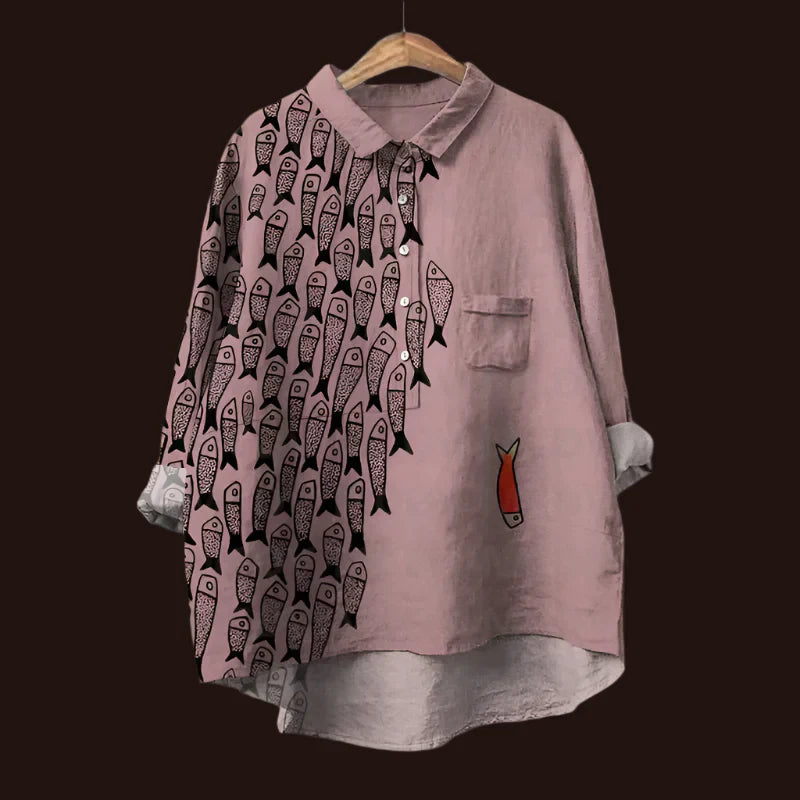 Ella™ - Stylish Retro Fish Pattern Top