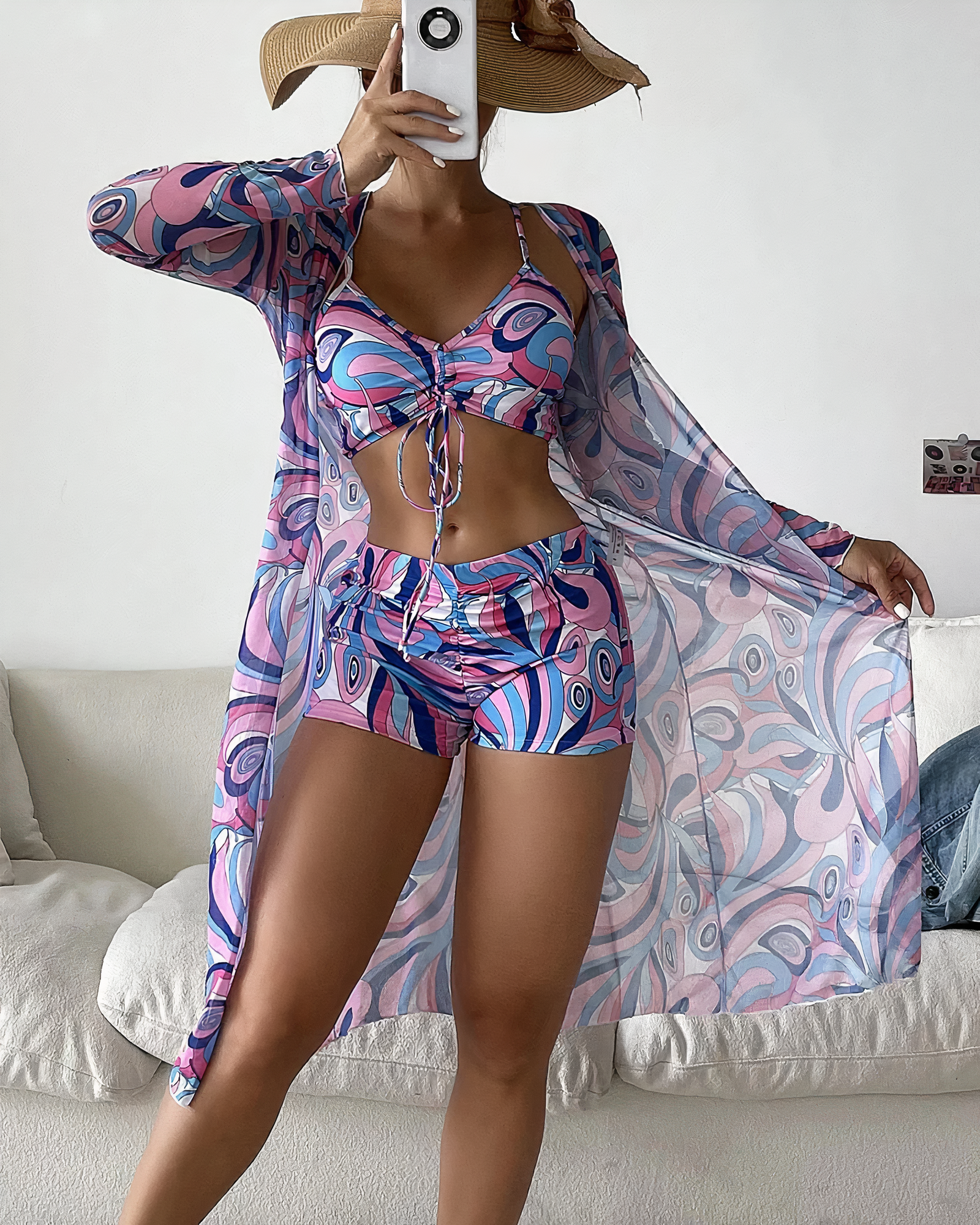 Avery™ - Stylish High-Waist Bikini Set with Matching Cover-Up