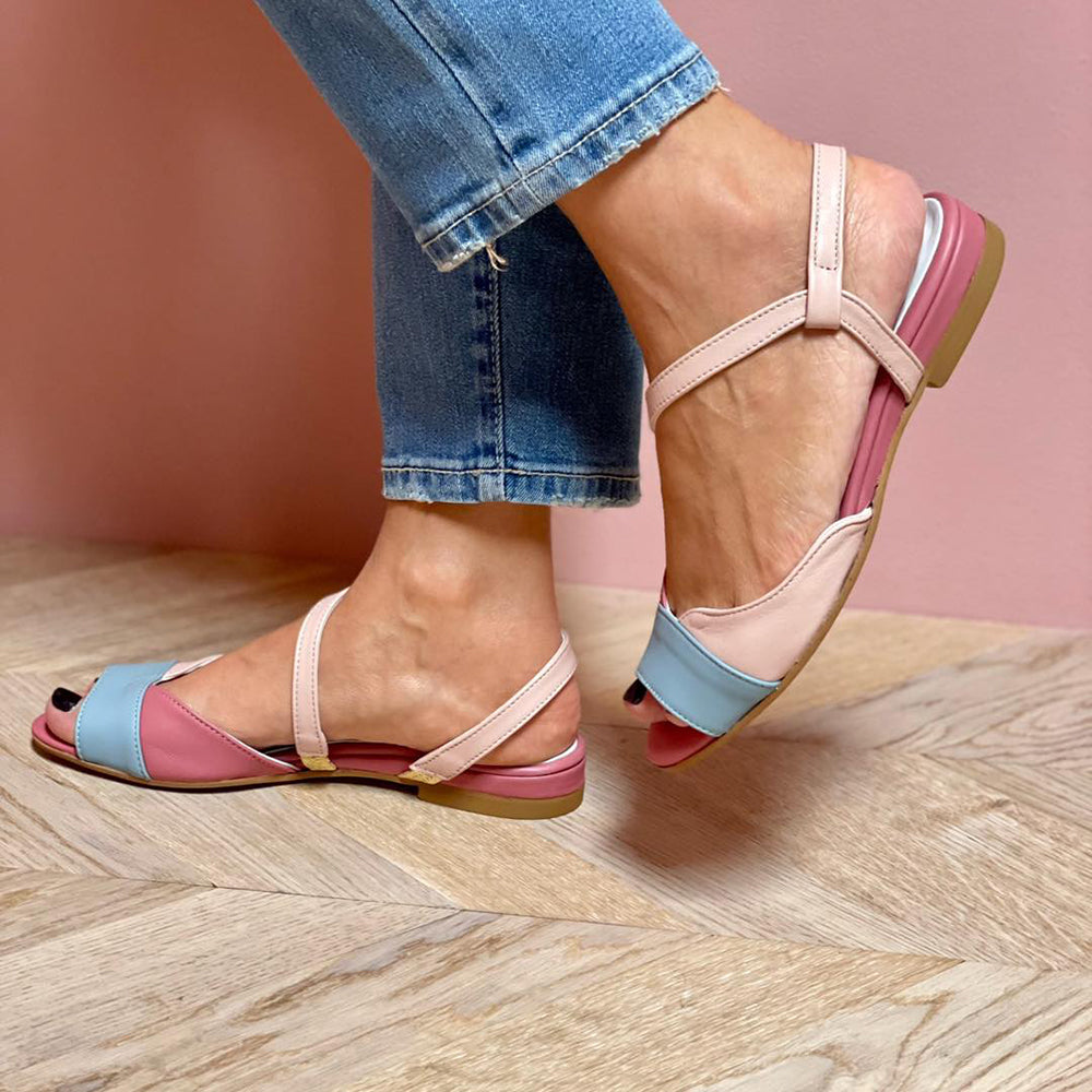 Mira™ | Chic Asymmetrical Pink Sandals with Blocked Accents