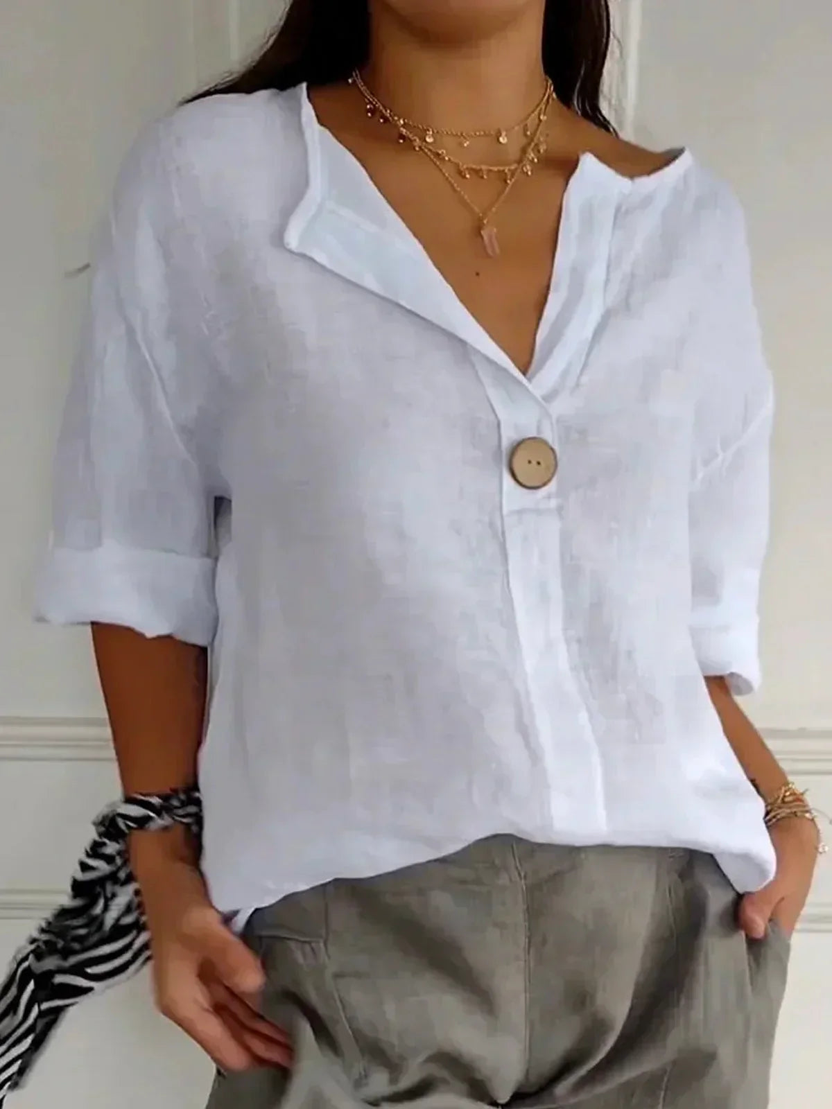 Aurela - Elegant Tailored V-Neck Blouse