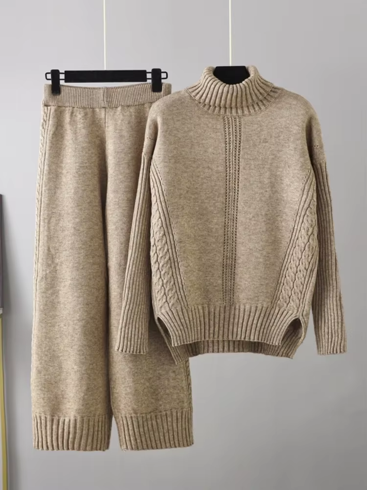 Scarlett™ - Chic High-Neck Knit Sweater & Loose Pants Set