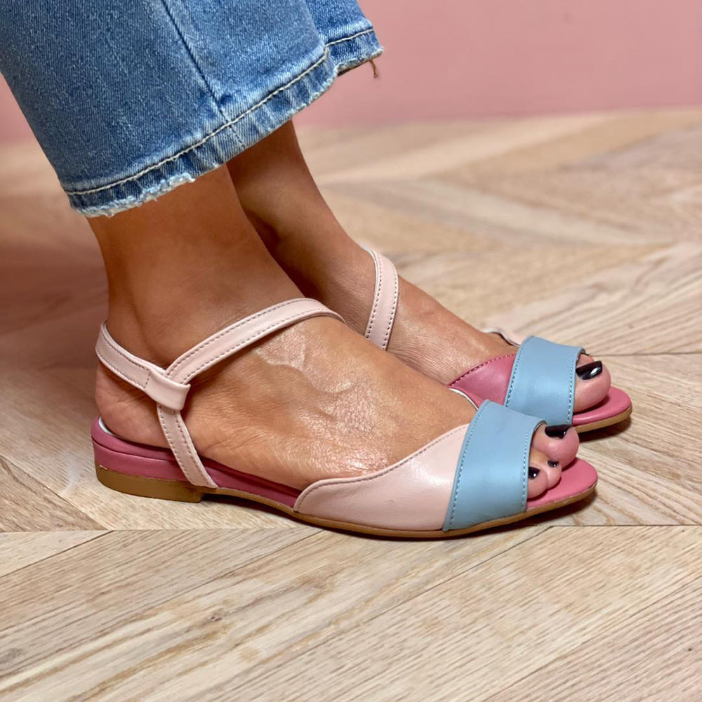 Mira™ | Chic Asymmetrical Pink Sandals with Blocked Accents