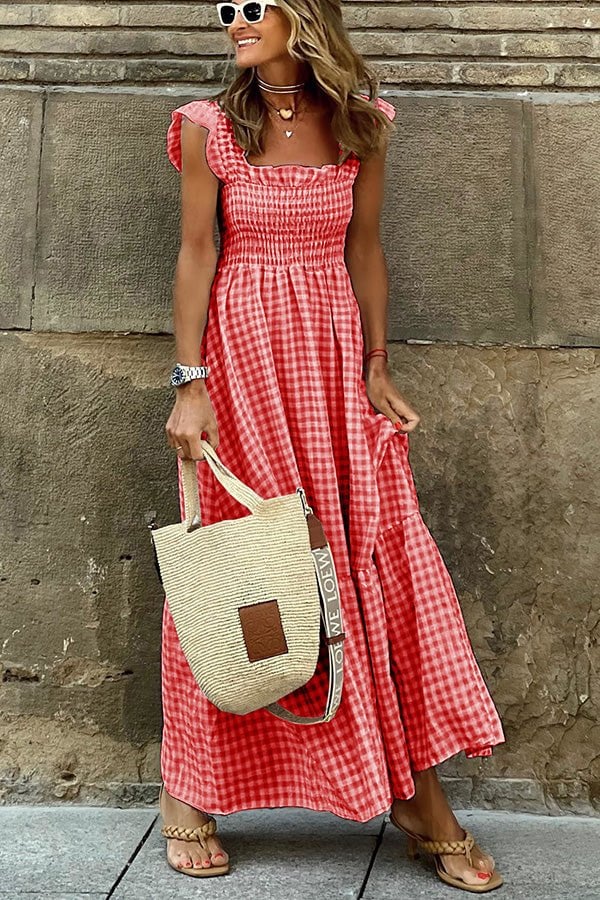 Emma™ - Chic Plaid Maxi Dress