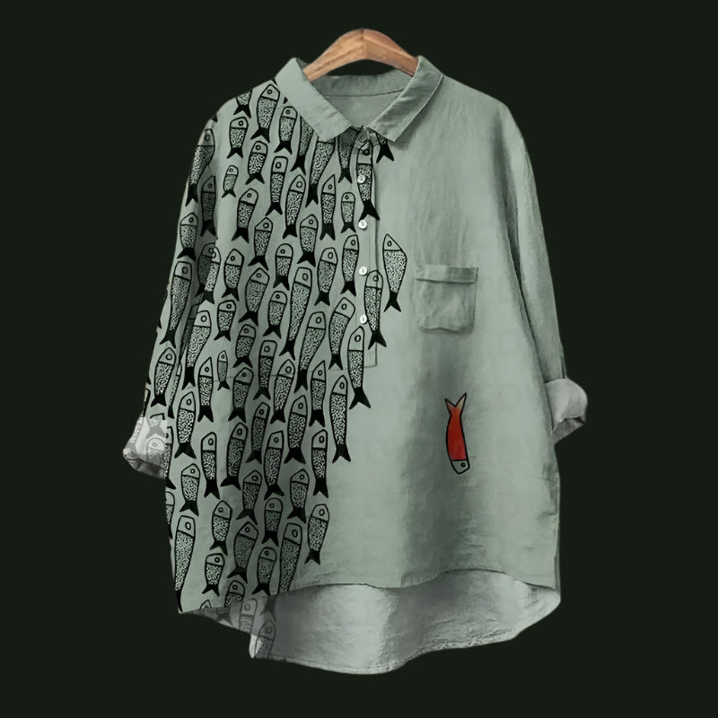 Ella™ - Stylish Retro Fish Pattern Top