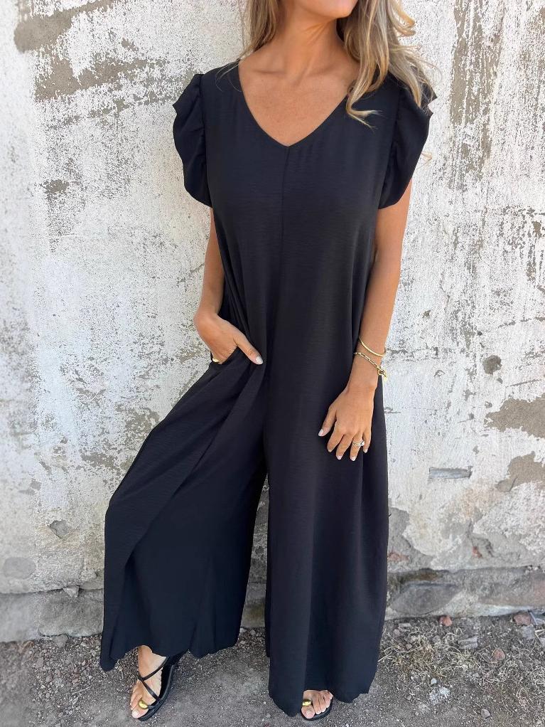 Linda - Leopard Print V-Neck Jumpsuit With Front Pockets