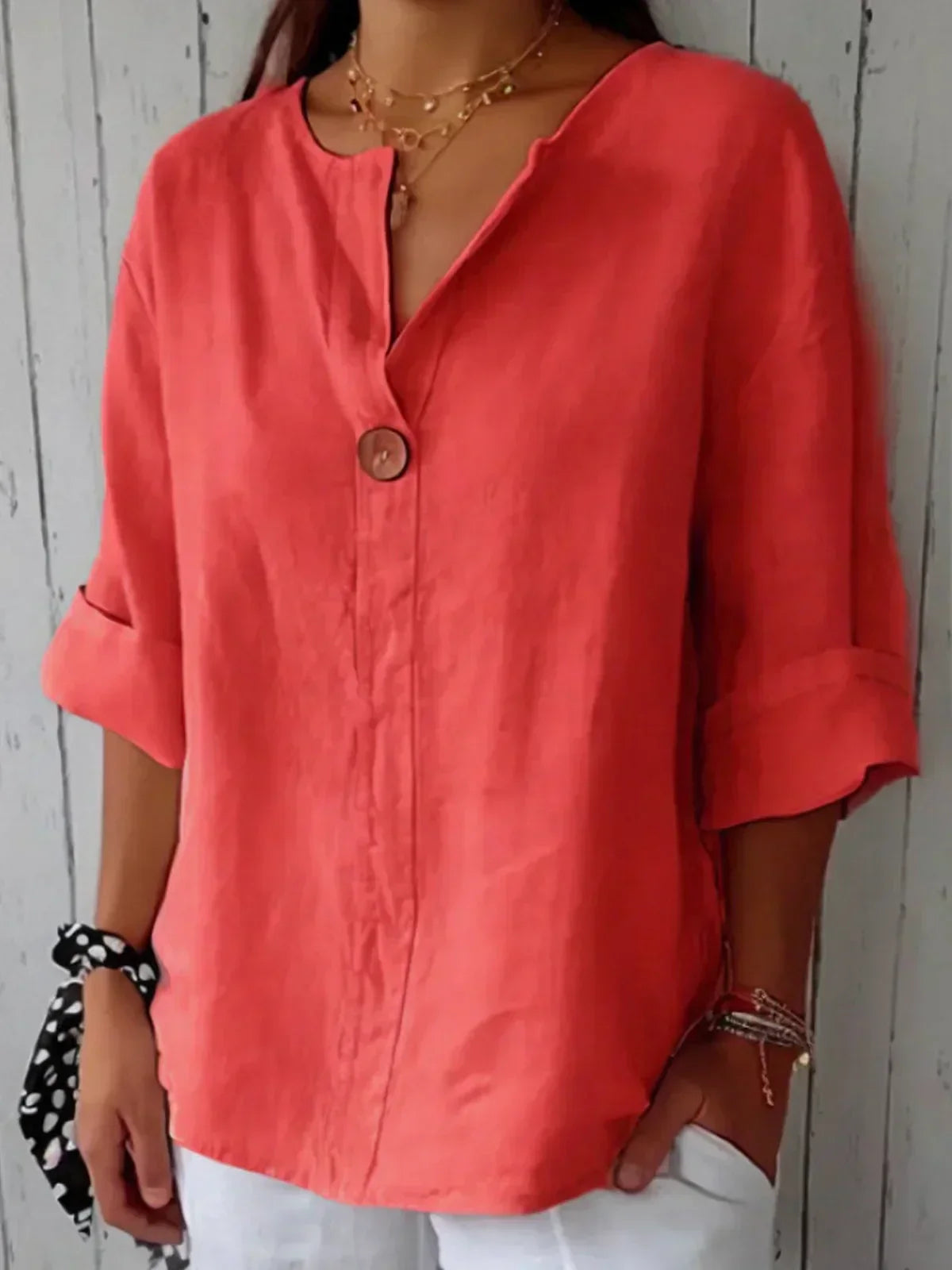 Aurela - Elegant Tailored V-Neck Blouse