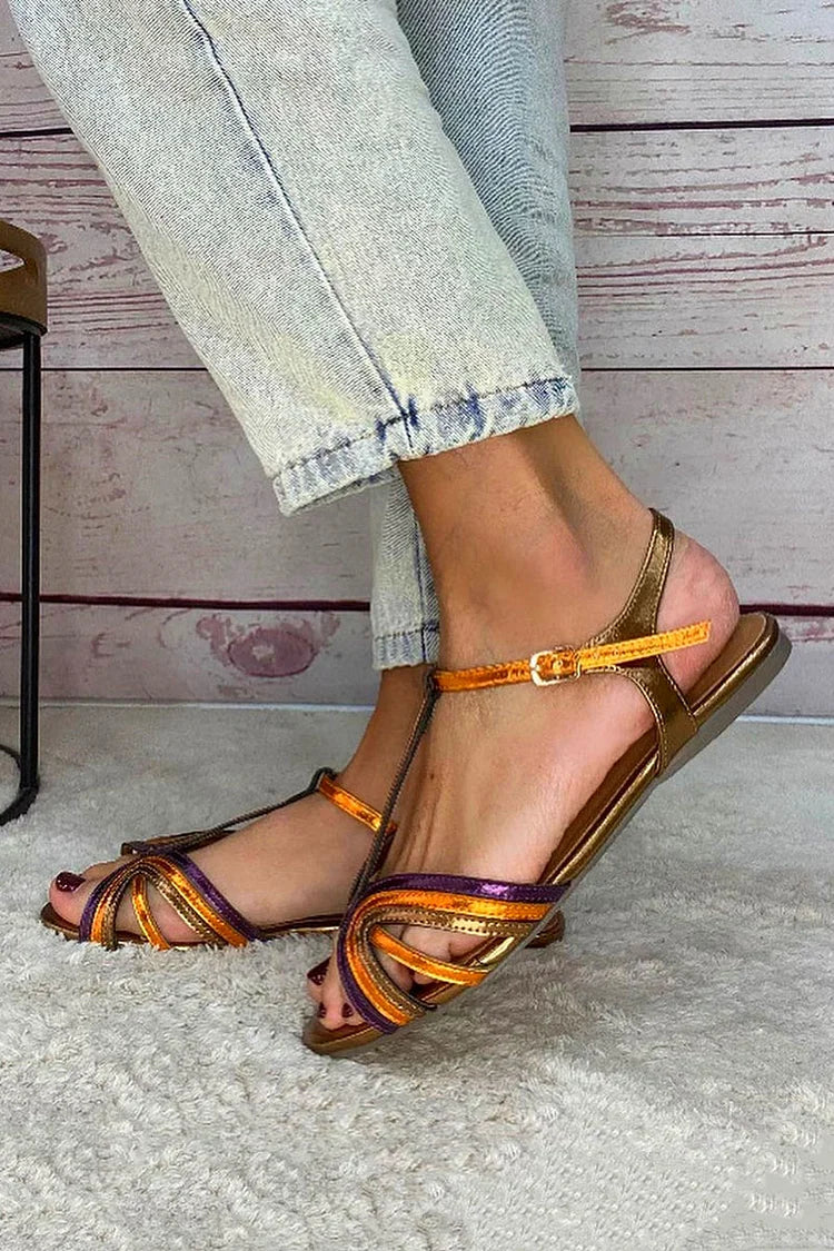 MIRA | Vibrant Strap Sandals Featuring Chic Metallic Accents