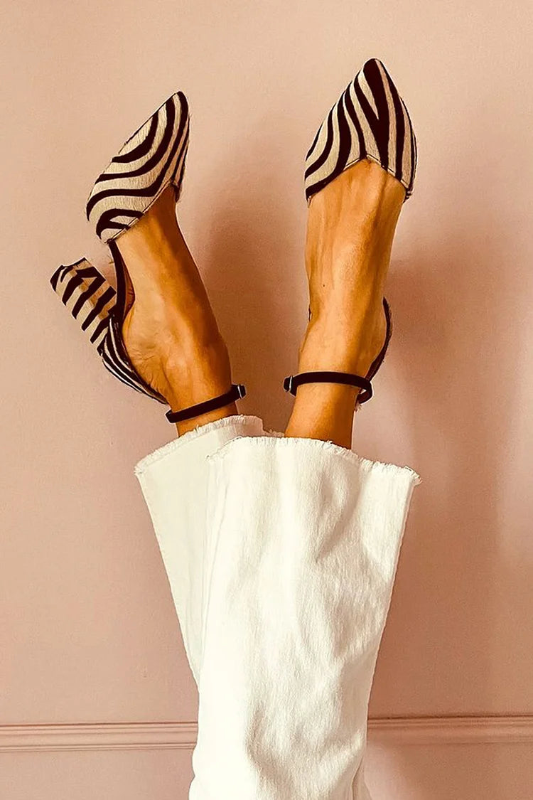 MIRA | Zebra-Patterned Pointed-Toe Pumps with Ankle Strap
