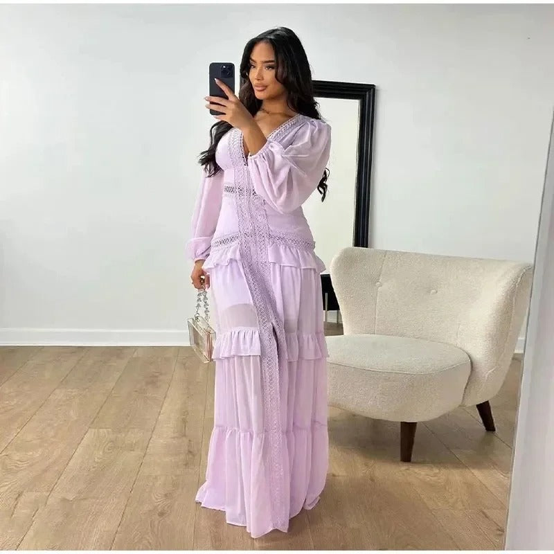Sophia™ - Cozy V-neck Long Sleeve Maxi Dress