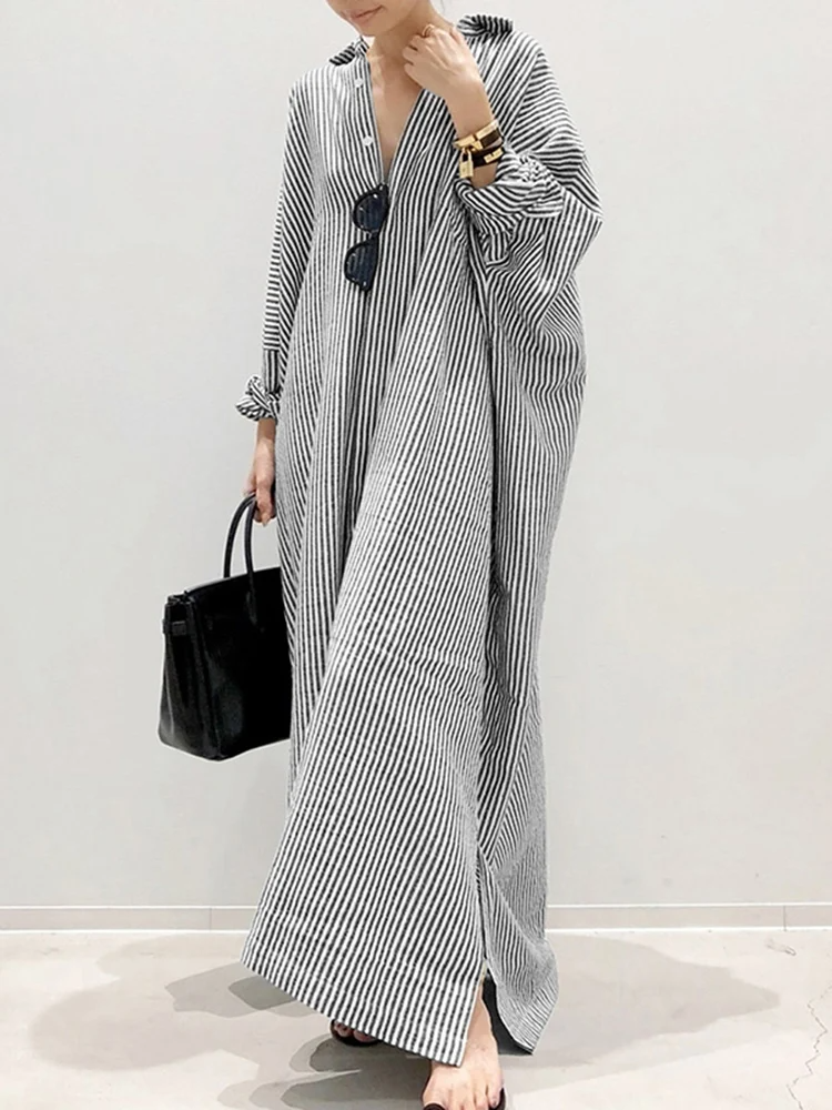 Samantha™ - Chic Puff Sleeve Striped Maxi Dress