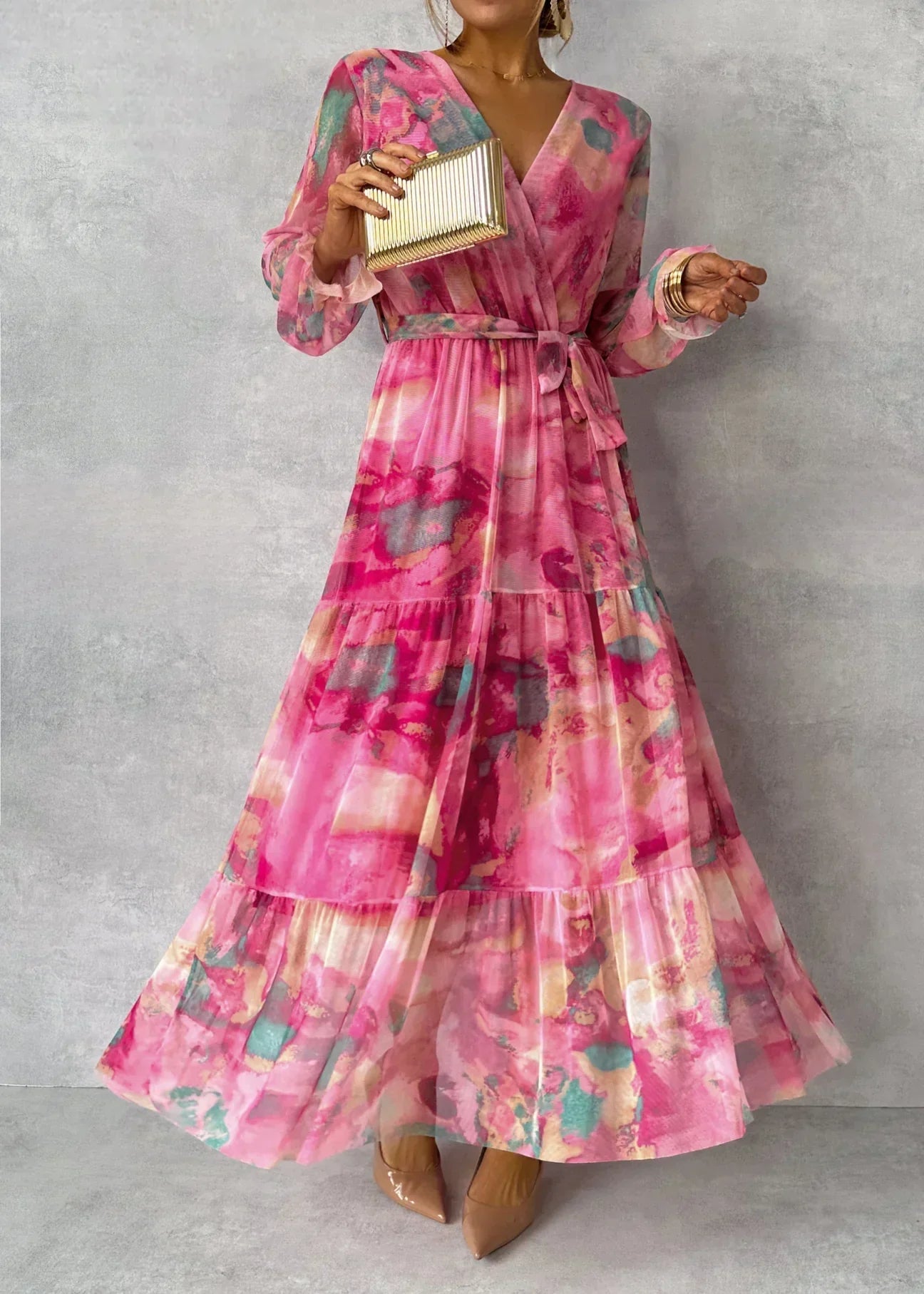 Arabella™ | Women's Floral Print Long Sleeve Wrap Dress