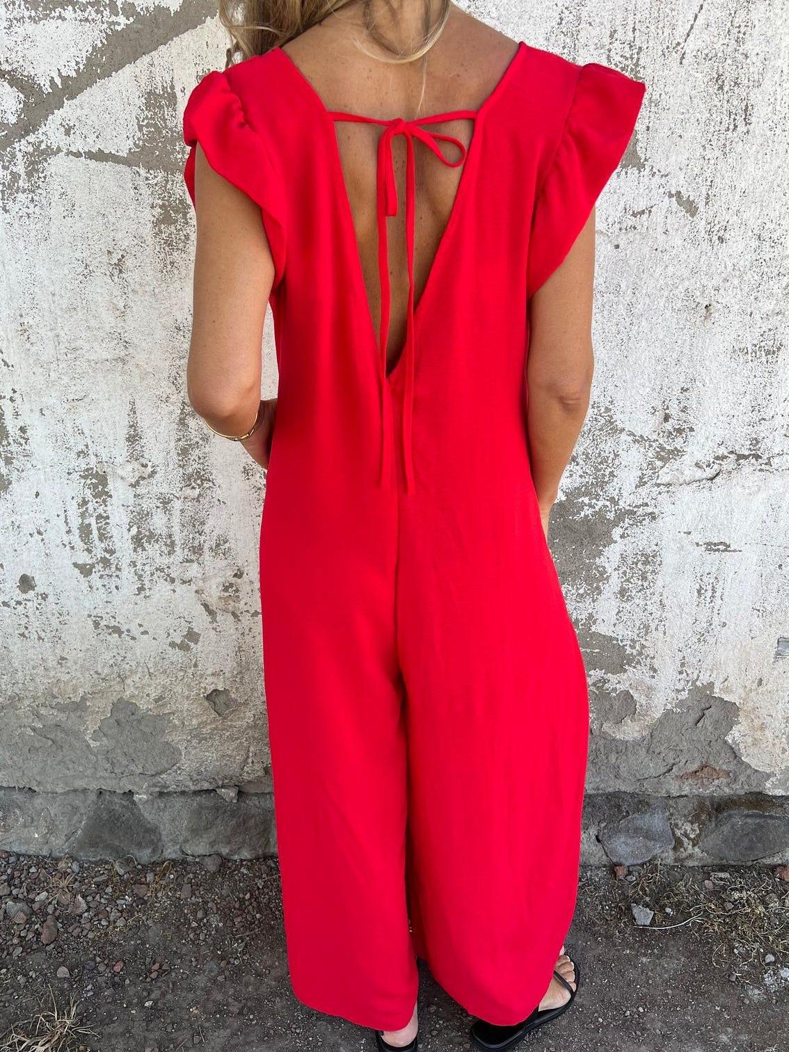 Linda - Leopard Print V-Neck Jumpsuit With Front Pockets
