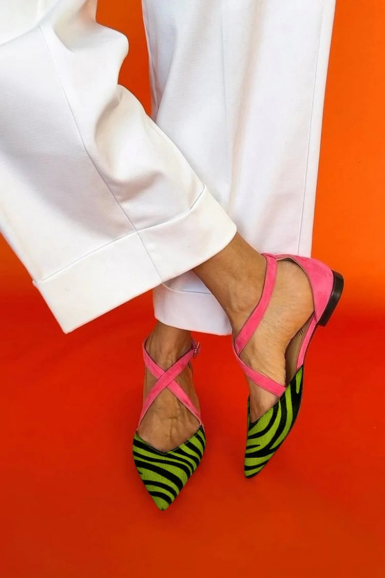 Mira | Chic Zebra-Detail Ballet Flats with Glamorous Pink Straps