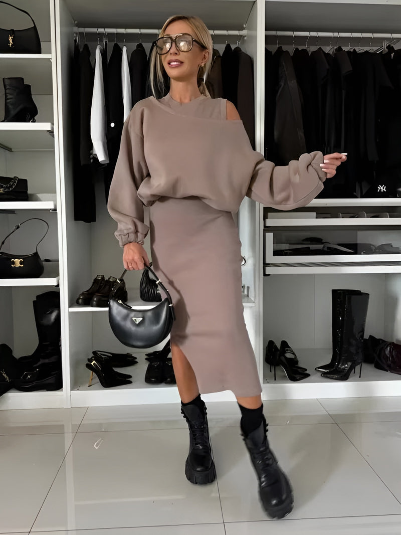 Sophia™ - Chic Two-Piece Ensemble (Dress + Sweater)