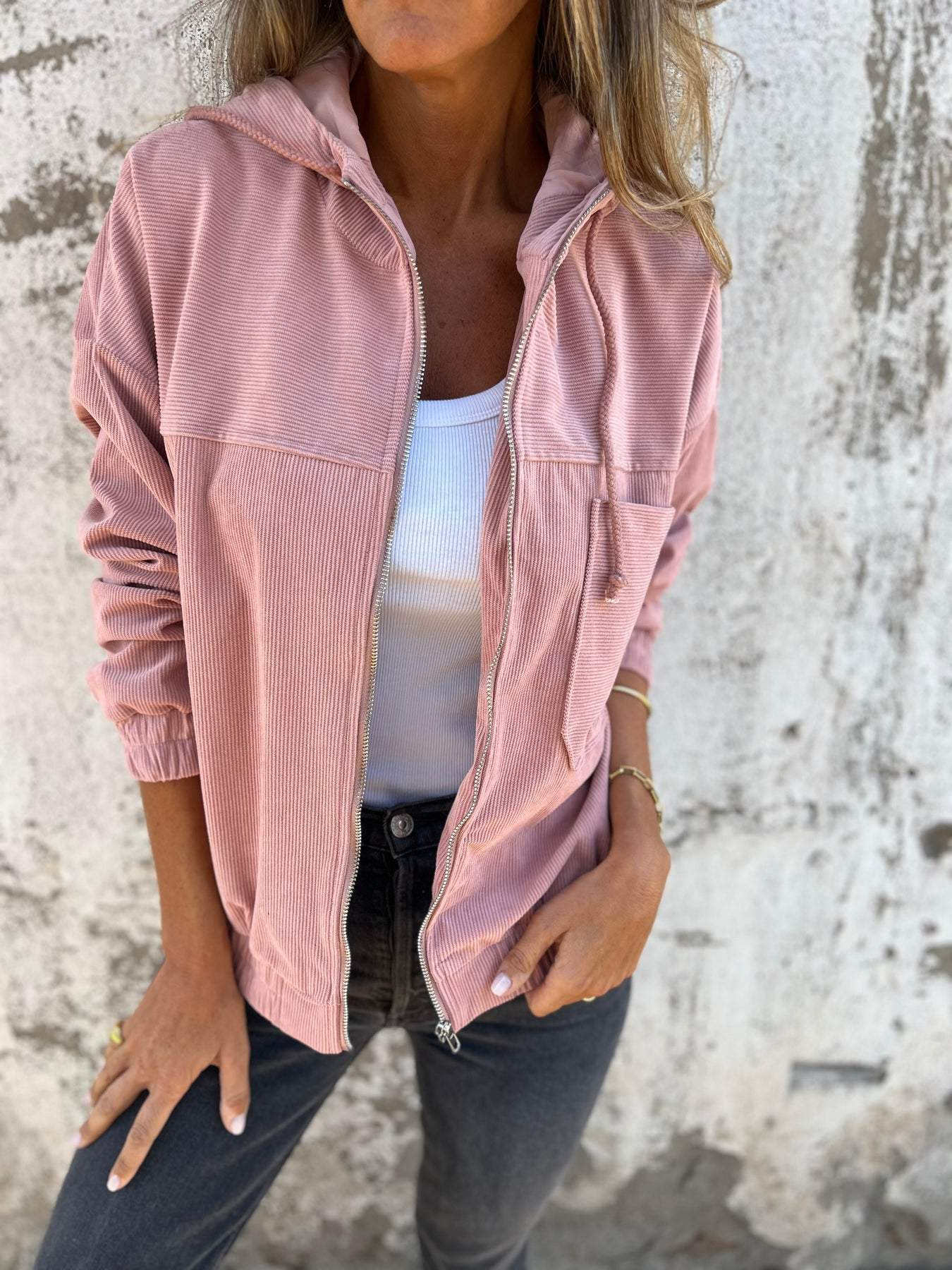 Emily™ - Cozy Corduroy Jacket with Hood and Zip