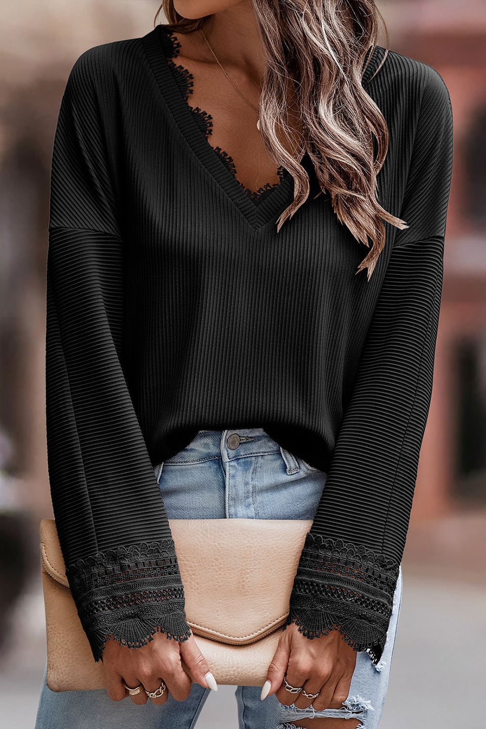 Ava™ - Chic V-Neck Long-Sleeve Knit Sweater