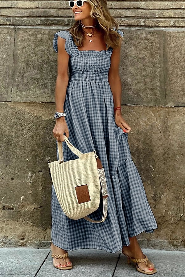 Emma™ - Chic Plaid Maxi Dress