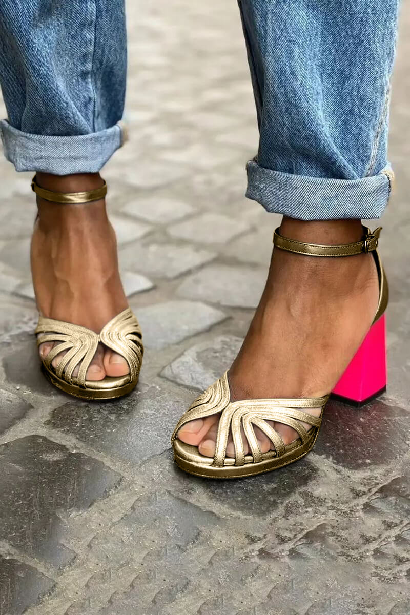 Mira | Chic Metallic Sandals with Fluorescent Heel for a Distinctive Look