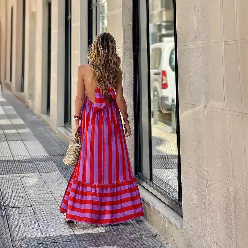 Addison™ - Stylish Striped Halter Neck Maxi Dress