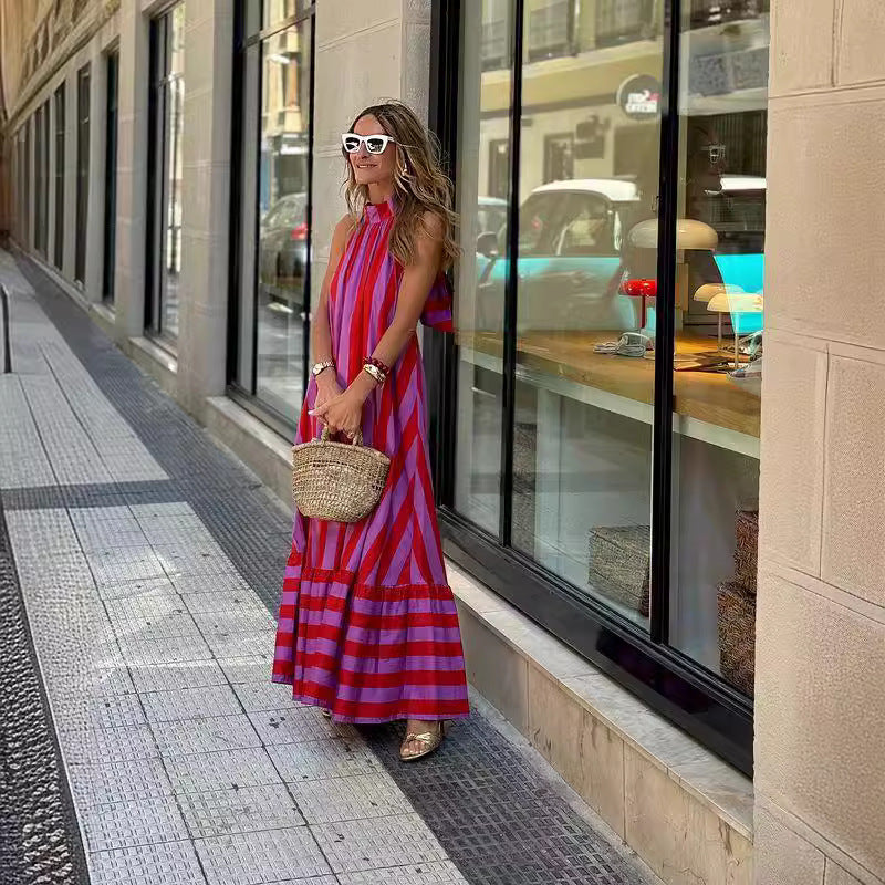 Addison™ - Stylish Striped Halter Neck Maxi Dress