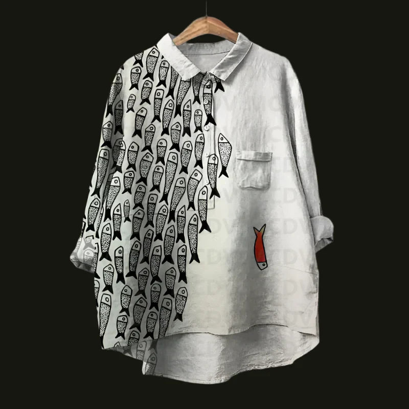 Ella™ - Stylish Retro Fish Pattern Top