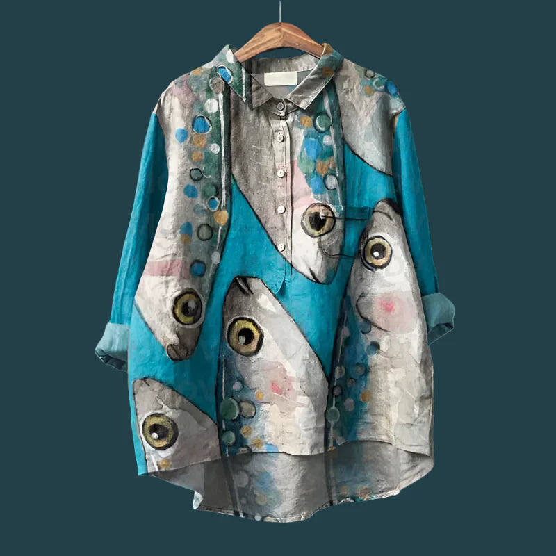 Ella™ - Stylish Retro Fish Pattern Top