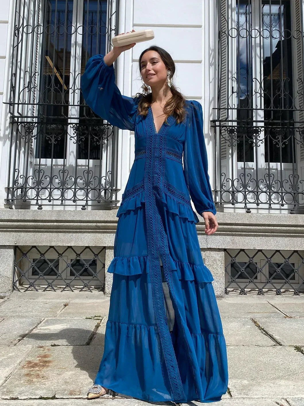 Sophia™ - Cozy V-neck Long Sleeve Maxi Dress