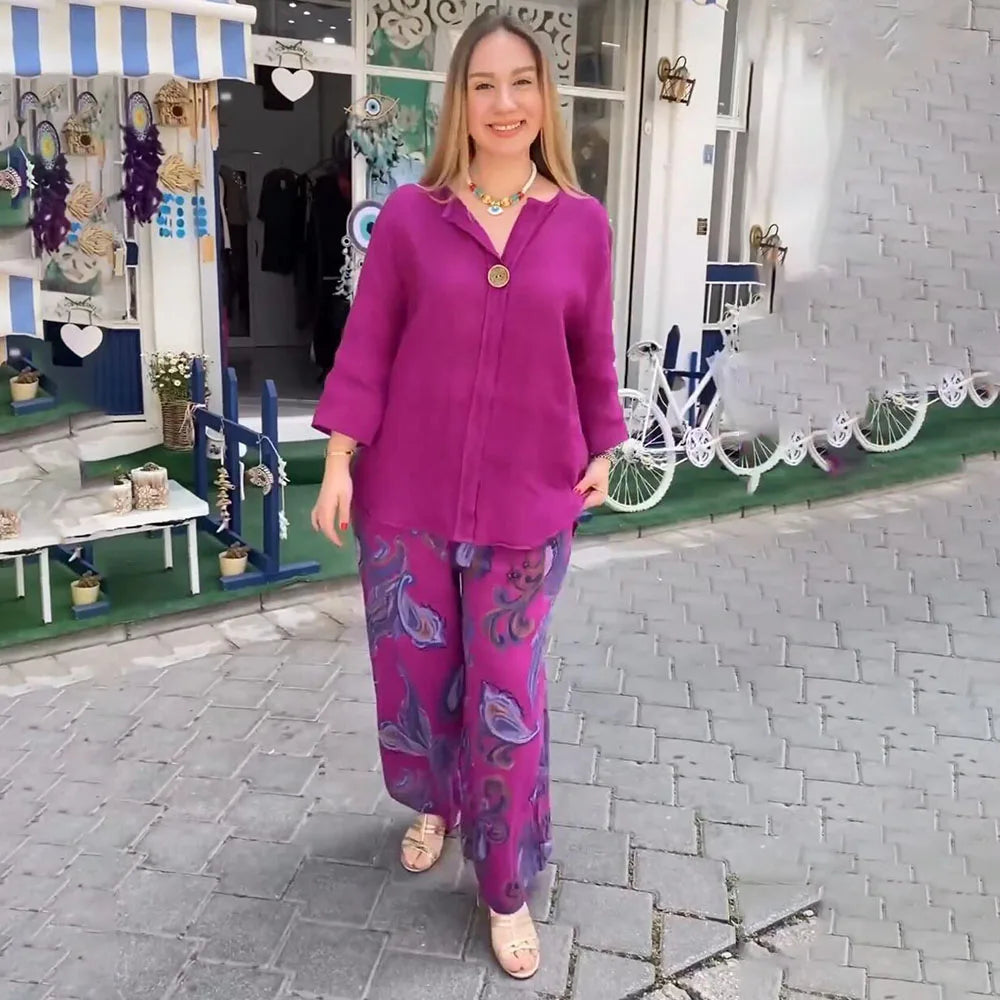 Avery™ - Chic Long Sleeve Top & Relaxed Pants Set