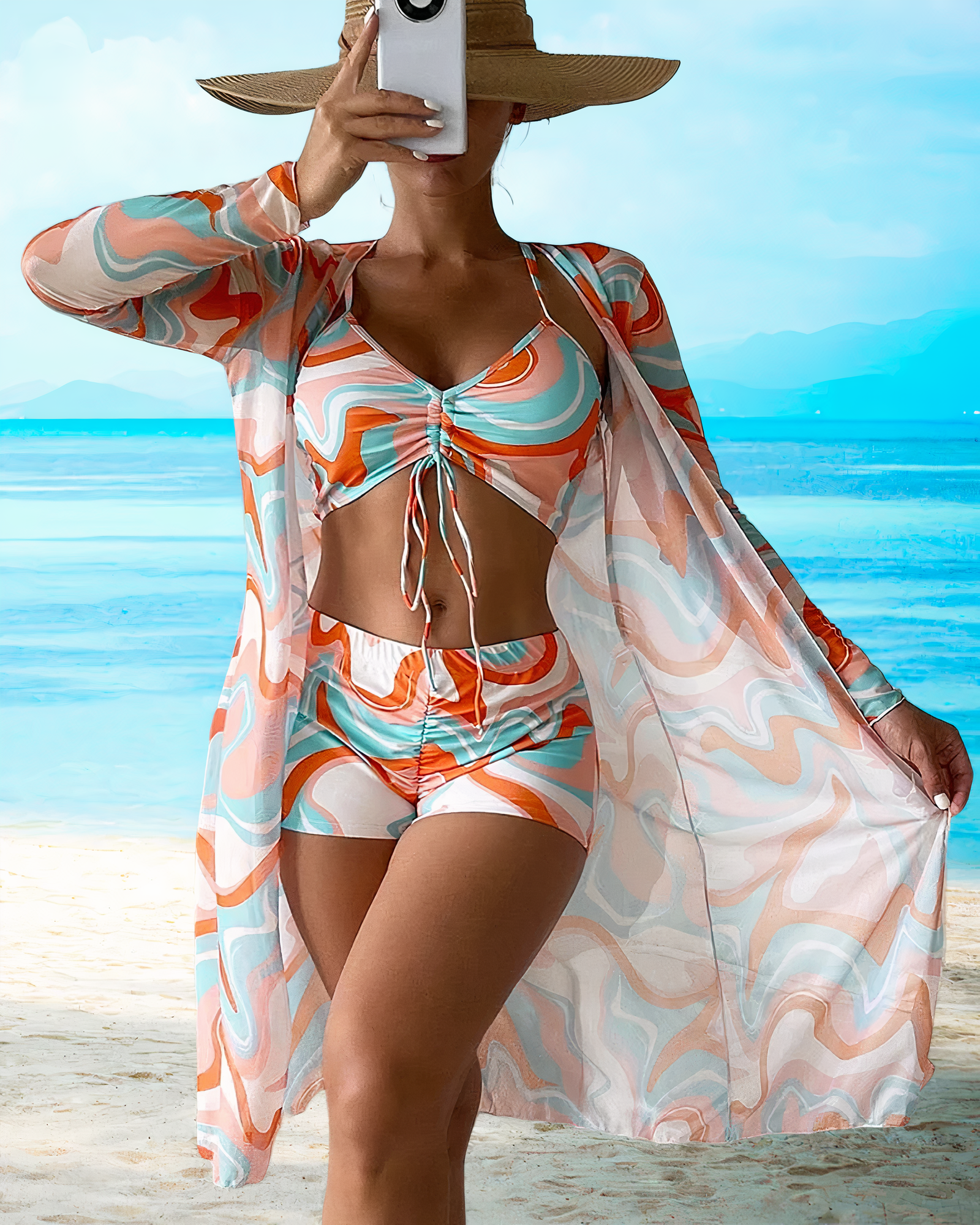 Avery™ - Stylish High-Waist Bikini Set with Matching Cover-Up