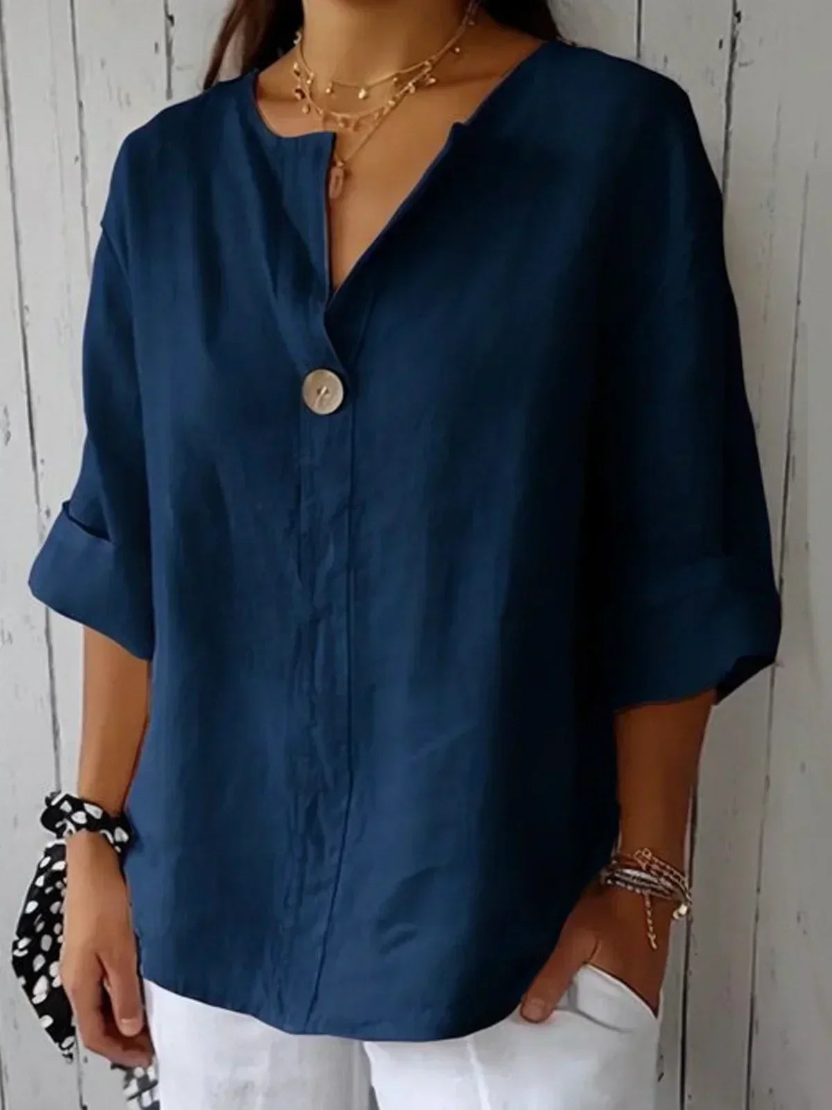 Aurela - Elegant Tailored V-Neck Blouse