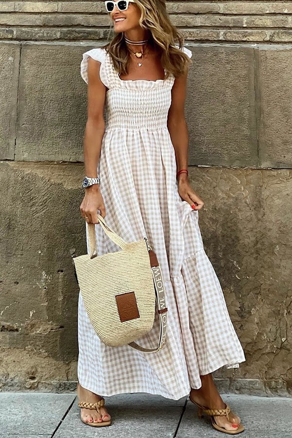 Emma™ - Chic Plaid Maxi Dress