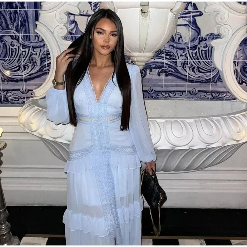 Sophia™ - Cozy V-neck Long Sleeve Maxi Dress