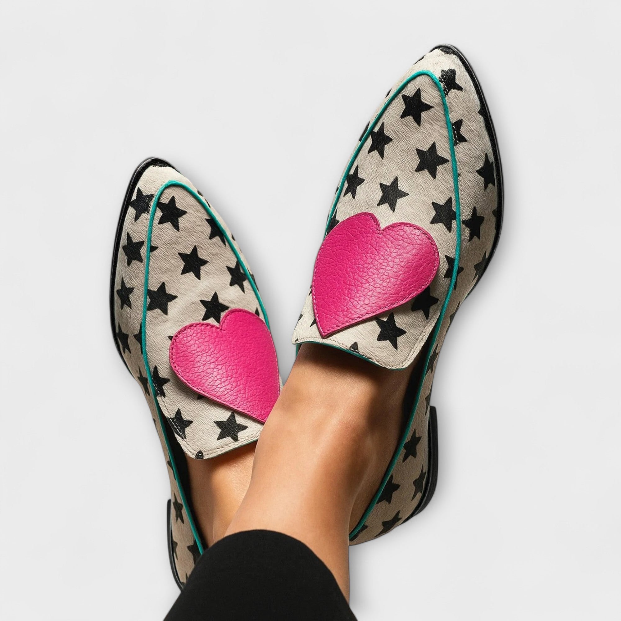 Mira – Chic Beige Moccasins Adorned with Charming Heart Embroidery