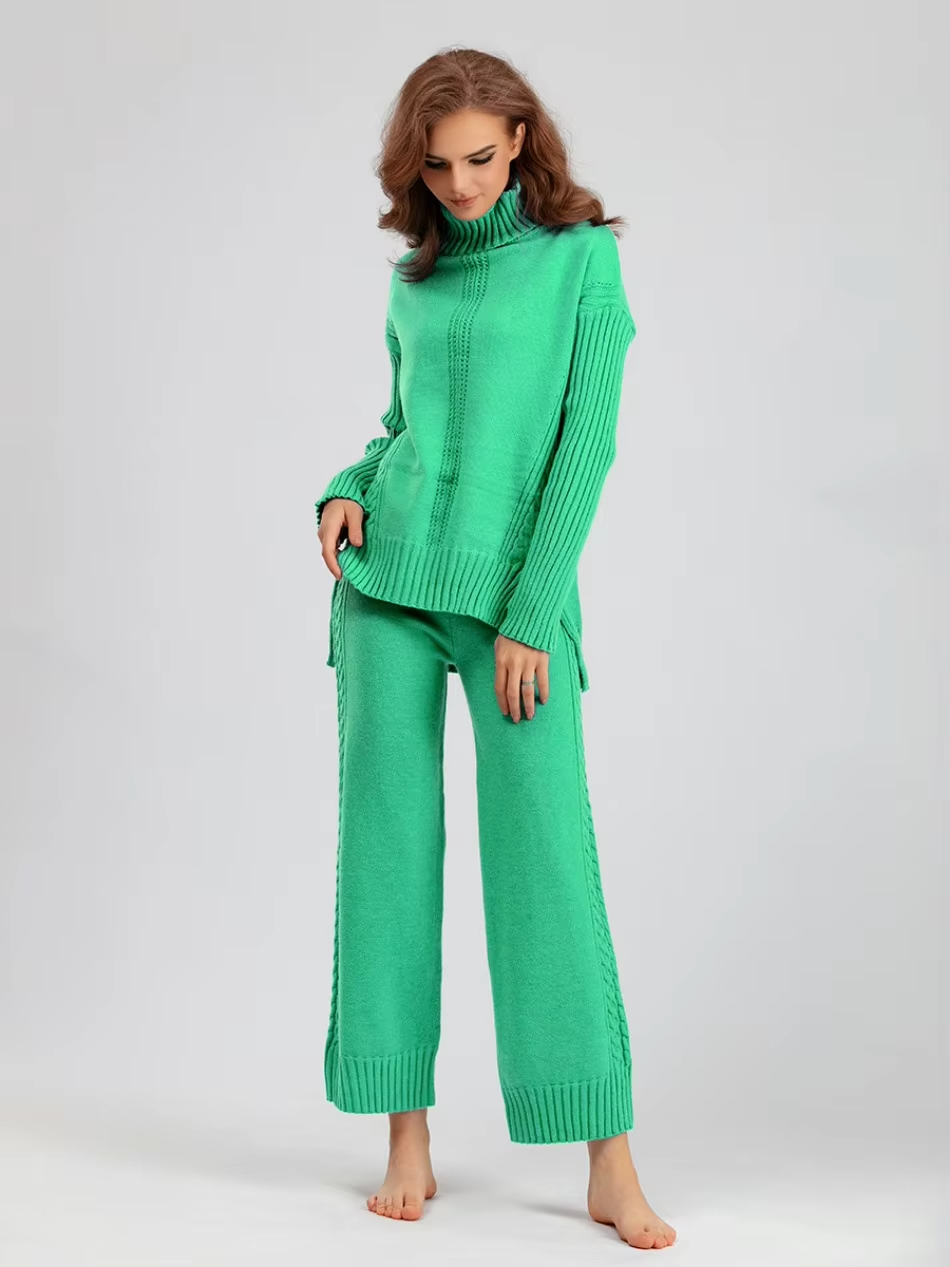 Scarlett™ - Chic High-Neck Knit Sweater & Loose Pants Set