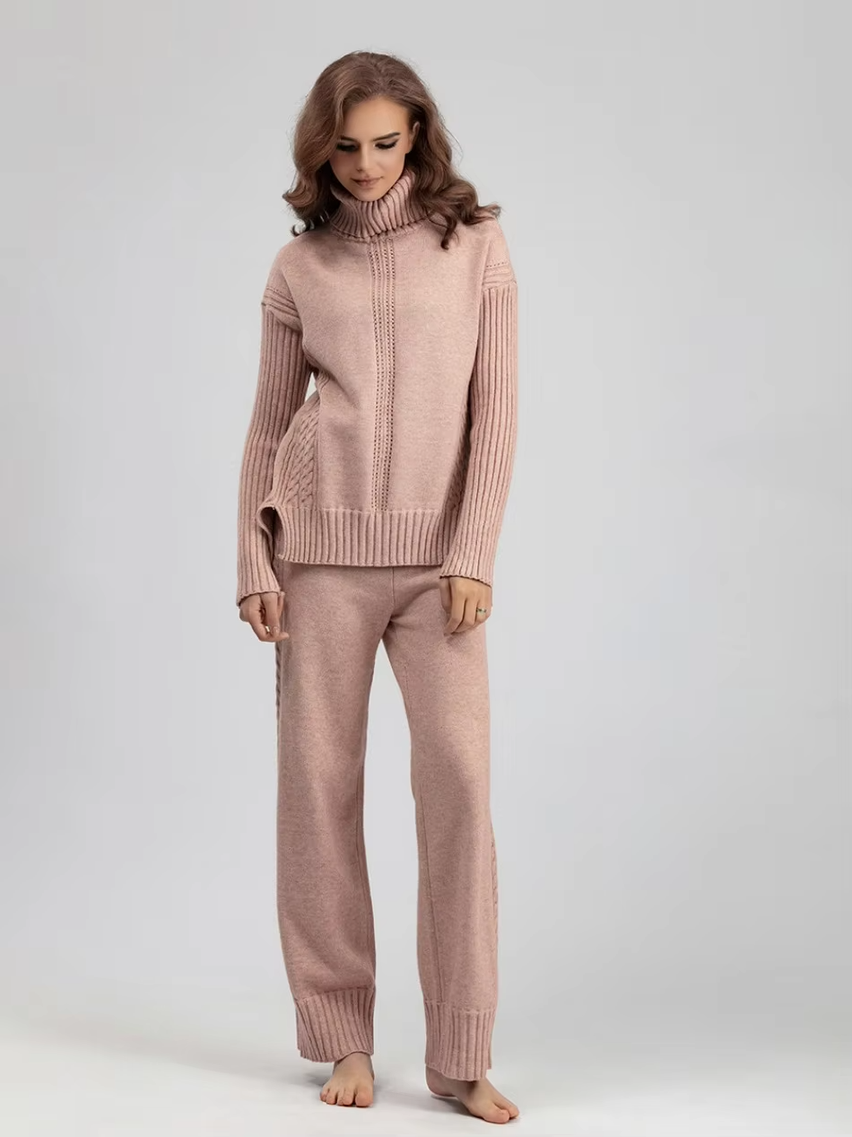 Scarlett™ - Chic High-Neck Knit Sweater & Loose Pants Set