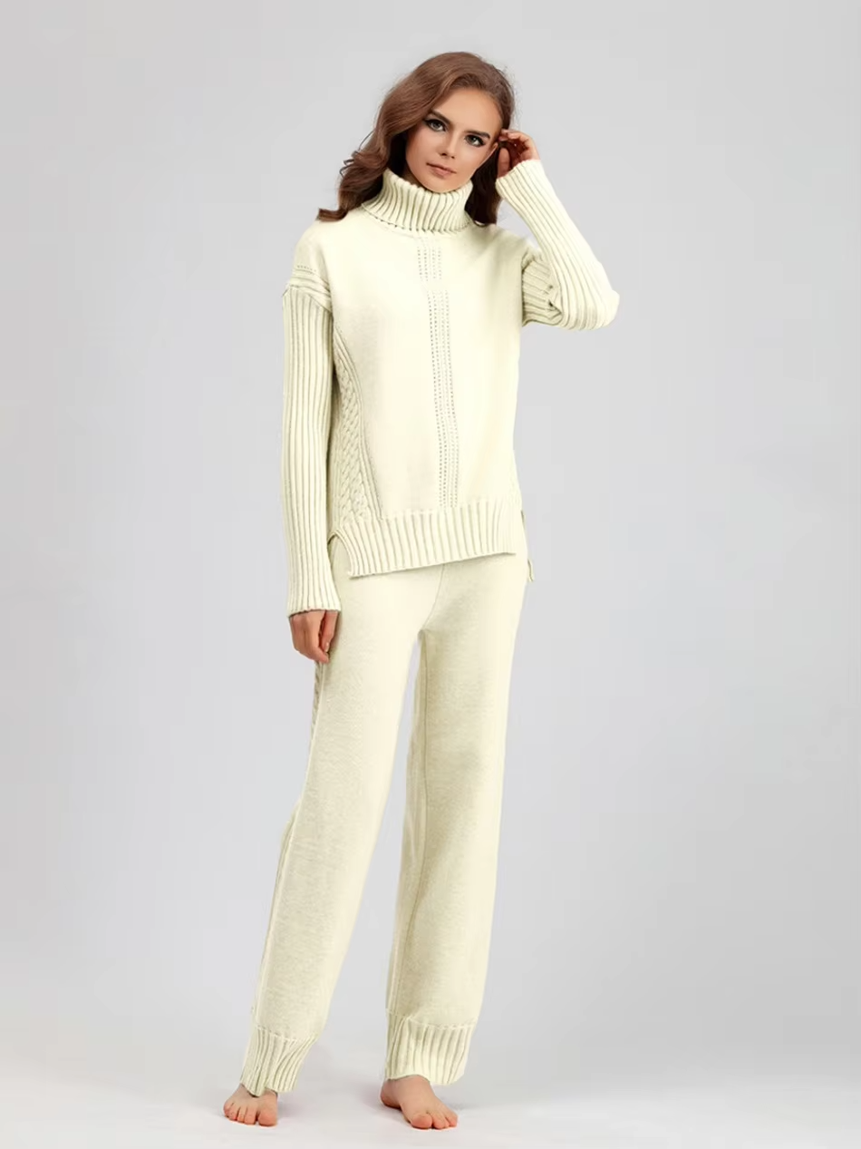 Scarlett™ - Chic High-Neck Knit Sweater & Loose Pants Set