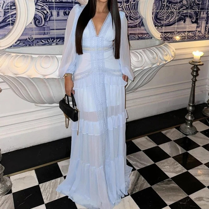 Sophia™ - Cozy V-neck Long Sleeve Maxi Dress